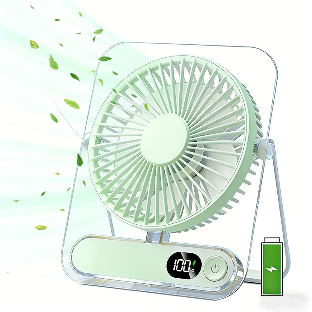 Desk Fan Portable USB Rechargeable 3000mAh Battery 5-Speed Adjustable 180 Degree Foldable Ultra Quiet Digital Display Acrylic for Home Office Travel Lightweight Cooling Fan - product image 3