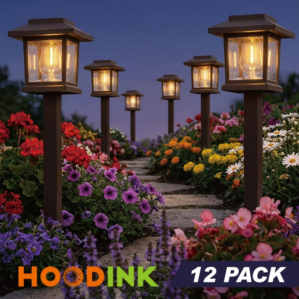 Solar Pathway Lights Outdoor Edison Style LED – Up to 12 Hours Auto On/Off IP44 Waterproof | Warm White Solar Garden Lights for Yard, Driveway & Walkway | Black & Brown Upgraded St - product image