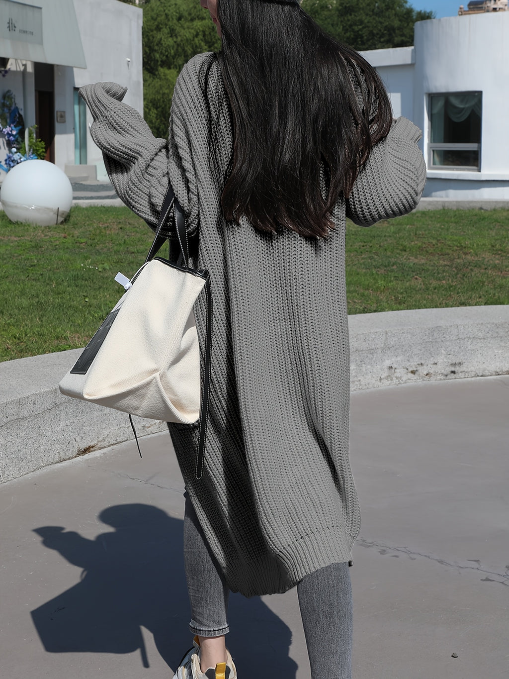 Plus Size, Solid Color Plus-Size Women's Long Pocket Cardigan Loose Over-the-Knee Sweater Coat Fashion Versatile Outerwear - product image 11