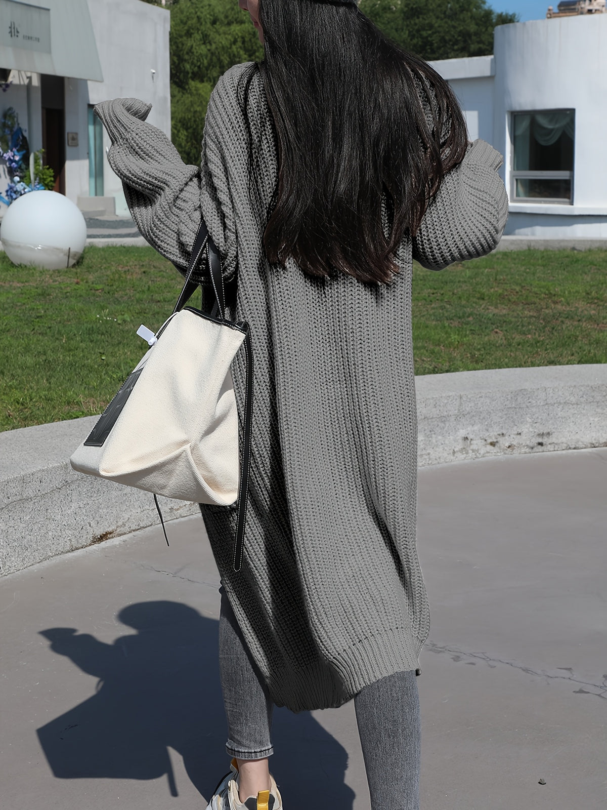 Plus Size, Solid Color Plus-Size Women's Long Pocket Cardigan Loose Over-the-Knee Sweater Coat Fashion Versatile Outerwear - product image 11