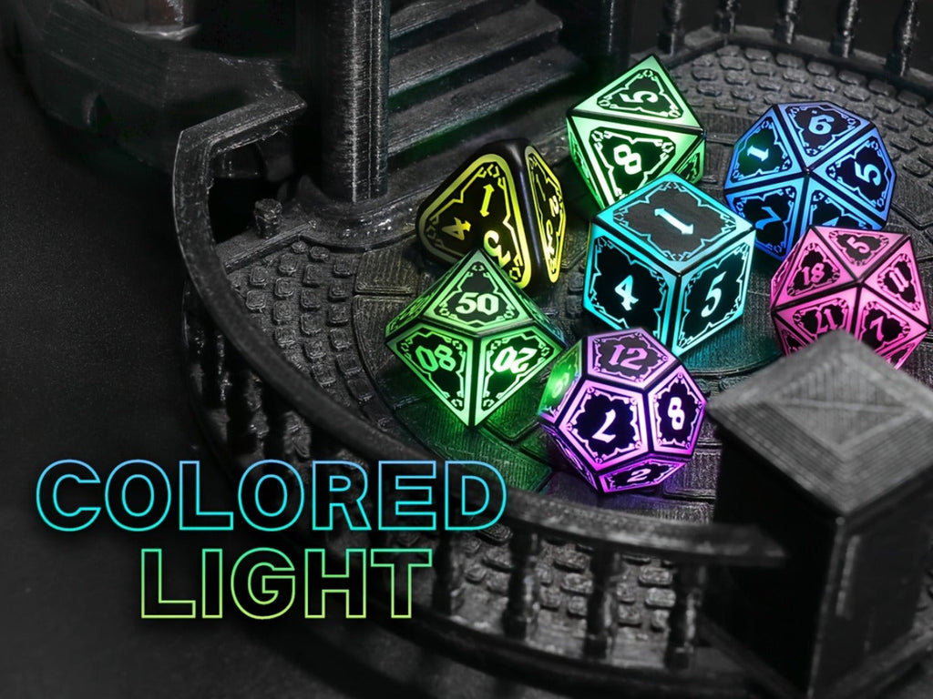 Illuminated Polyhedral Dice with Type-C Charging Case for D&D RPG Tabletop Games, Astral Shard Black, Glow in Dark Gift for Gamers – RGB LED DND Dice Set - product image 16
