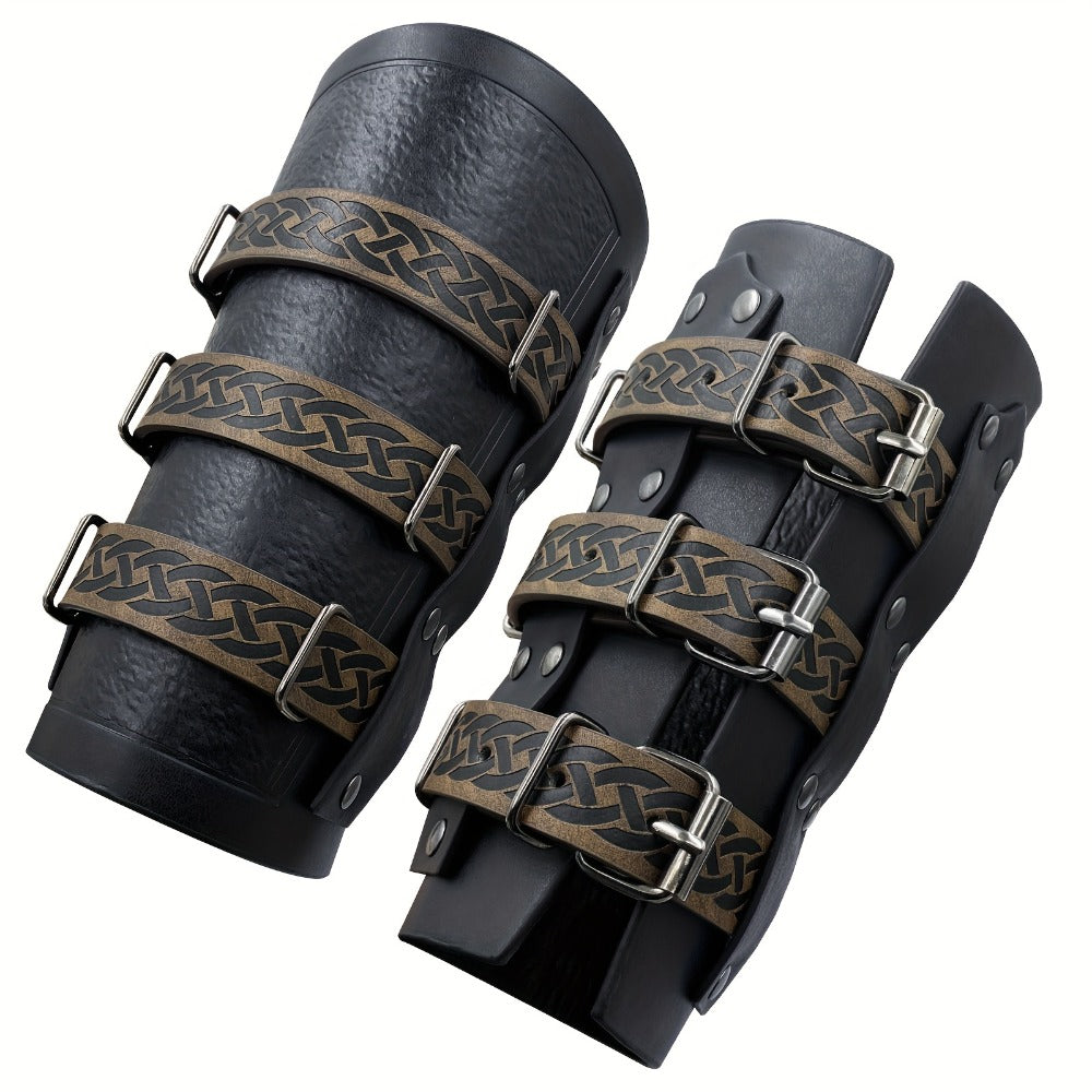 Embossed Renaissance LARP Cosplay Costume Accessory for Halloween, Stage Performance & Photography, Brown & Black, 2 pc – Medieval Faux Leather Bracers Viking - product image 9