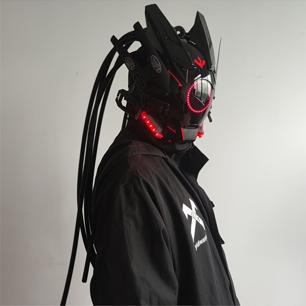 Futuristic Sci-Fi Mechanical Face Mask for Halloween, Cosplay, Music Festival & Rave Party, Blue Green Pink, Free Helmet Included, Adult Gift – LED Cyberpunk - product image 12
