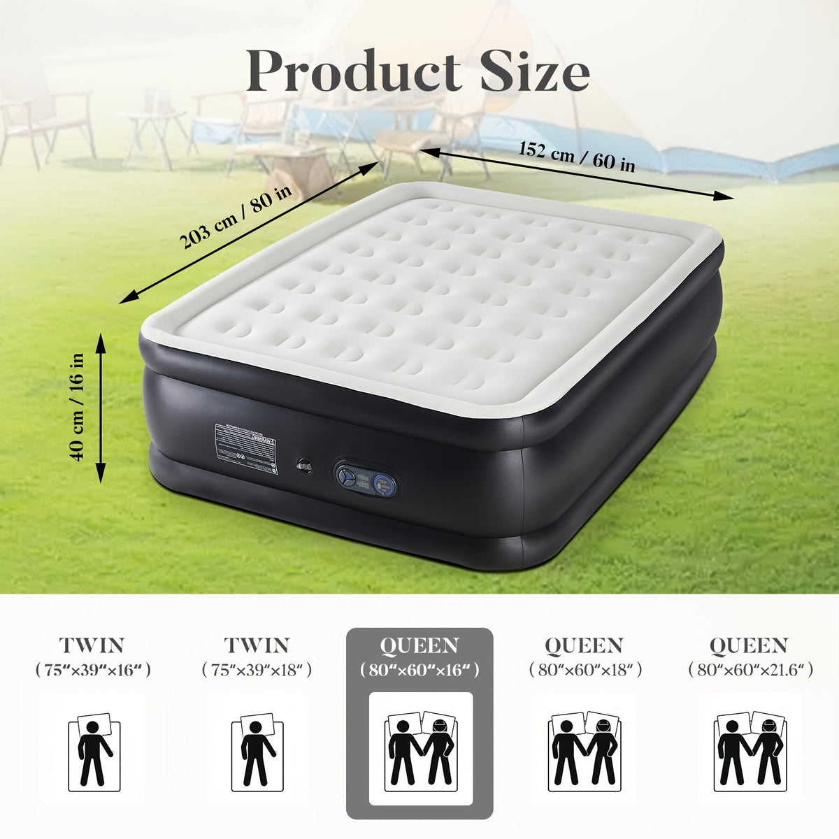 660 LBS Capacity Double Height Blow-Up Airbed with Non-Slip Bottom, Twin & Queen Sizes for Camping, Home & Guest Use | Inflatable Air Mattress with Built-In Pump 16"/18"/21" Thick