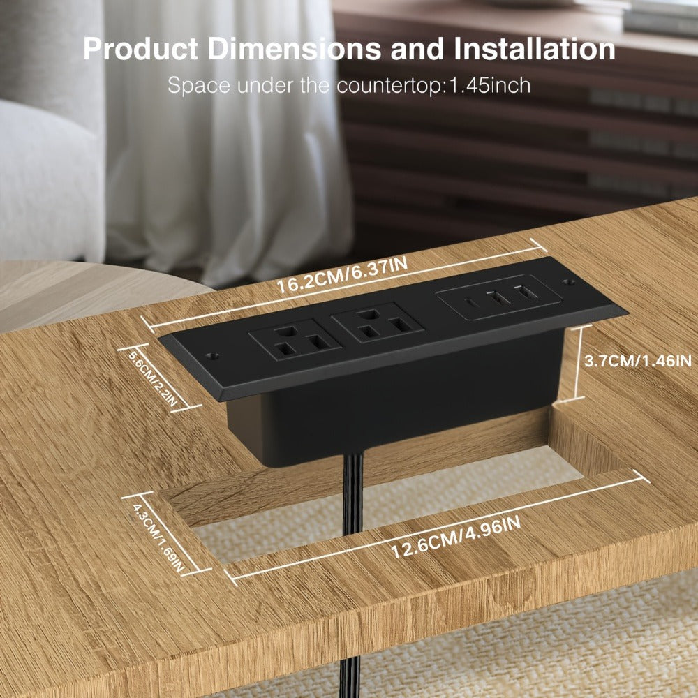 Recessed Power Strip Flush Mount Desk Outlet with USB-C & USB-A Ports In-Desk Power Grommet for Conference Room Office Table Furniture 1.5m Cord - product image 6