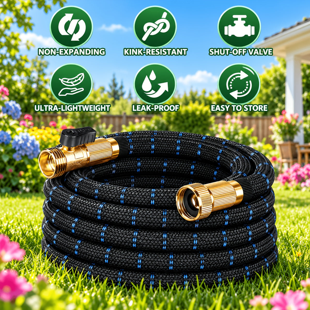 Garden Hose 100/150/75/50/25/15/10ft, Kink Free Flexible Water Hose With 10-Pattern Spray Nozzle, Lightweight Hose Pipe, Leak Proof, 1/2" Swivel Connectors - product image 2
