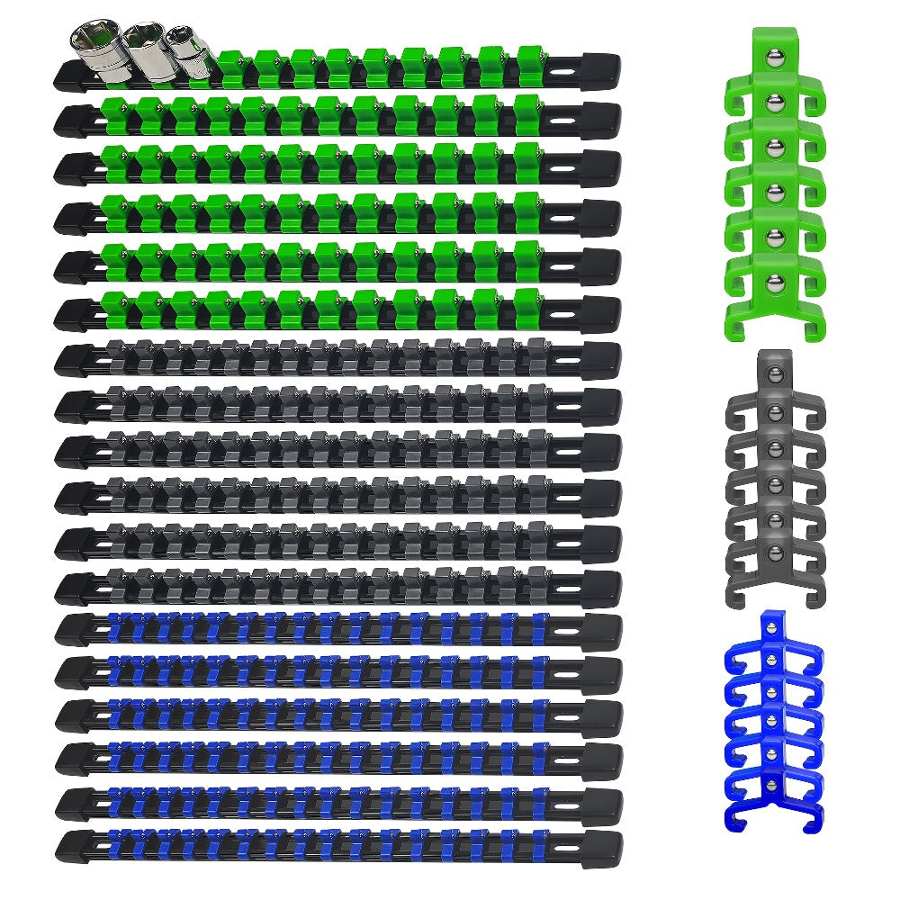 Socket Organizer Set with Rails – Heavy Duty ABS Socket Holder Rack for 1/4", 3/8" & 1/2" Drive – Tool Storage Kit for Toolbox, Garage & Workshop Organization (6, 9 or 18 Piece) - product image
