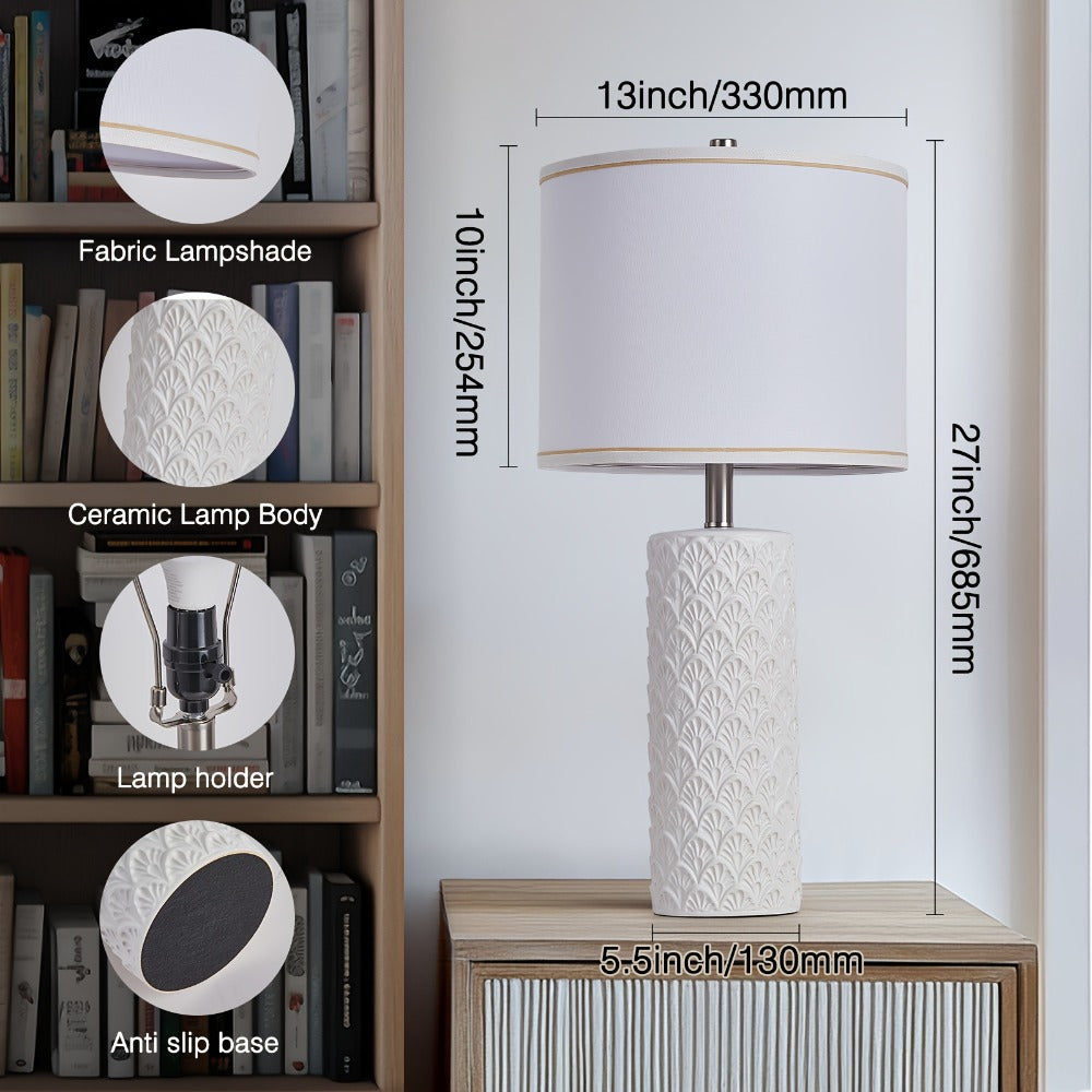 Ceramic Table Lamp – Modern Farmhouse Bedside Lamp with Drum Shade, 3 Color Temperature, Knob Switch, 9W LED Bulb Included, Rustic Nightstand Desk Light for Bedroom Living Room Off - product image 4