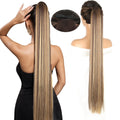34 Inch Straight Ponytail Extension Ribbon Wrap – Long Sleek High Temperature Fiber Hairpiece for Women | Instant Wrap On Ponytail | Daily Wear Party Wedding | Brown Linen Champagn - product image 12