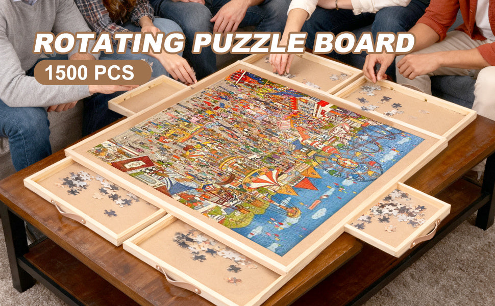 Large Puzzle Board Organizer with Dust Cover for 1500 Pieces, Ergonomic Gift for Adults & Seniors – Jigsaw Puzzle Table 35"x27" with 360° Rotating Turntable - product image 10