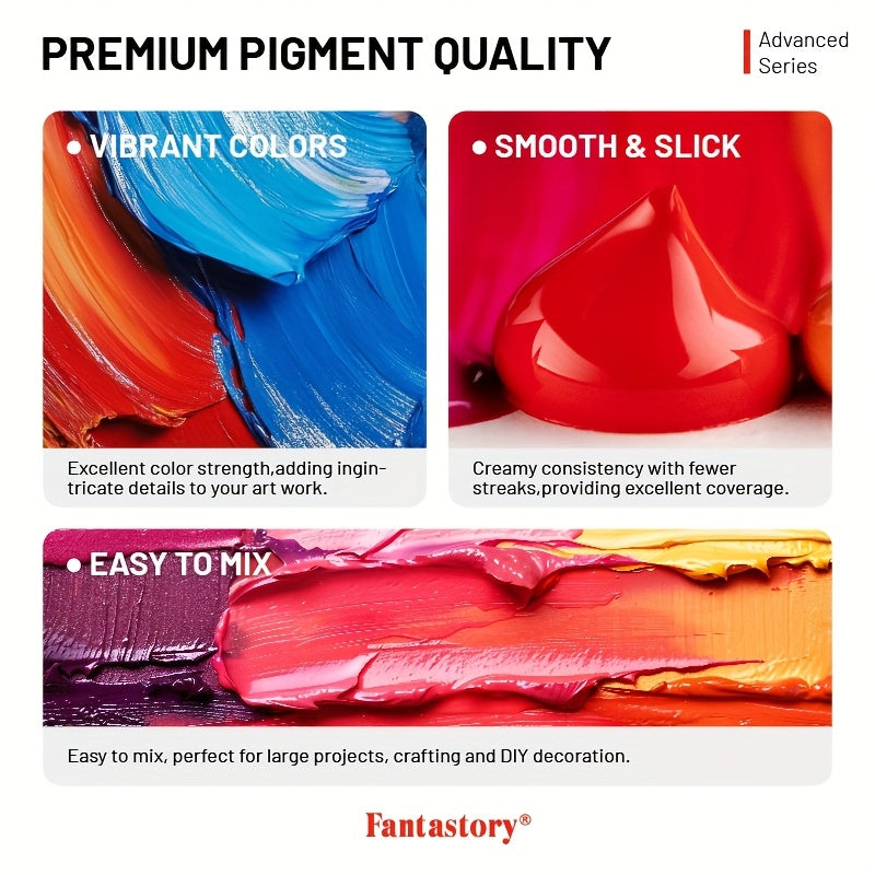 Fantastory 24 Colors Professional Acrylic Paint Set, 2oz/60ml Large Volume Rich Pigment Artist Paints with 12 Brushes, Thick & Vibrant Acrylic Paint for - product image 4