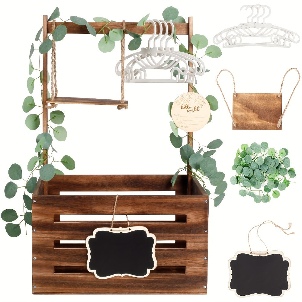 Wooden Gift Crate Basket with Handle and Garland Large Storage Organizer Baby Shower Pregnancy Announcement Christmas Party Decor Housewarming Gift - product image 5