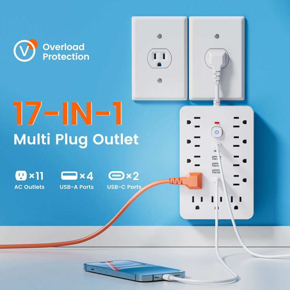 Extension Cord Power Strip with USB Ports 11 AC Outlets 4 USB-A 2 USB-C Surge Protector Overload Protection Short Cord 5FT 10FT for Home Office Study School Desk Charging Station W - product image 10