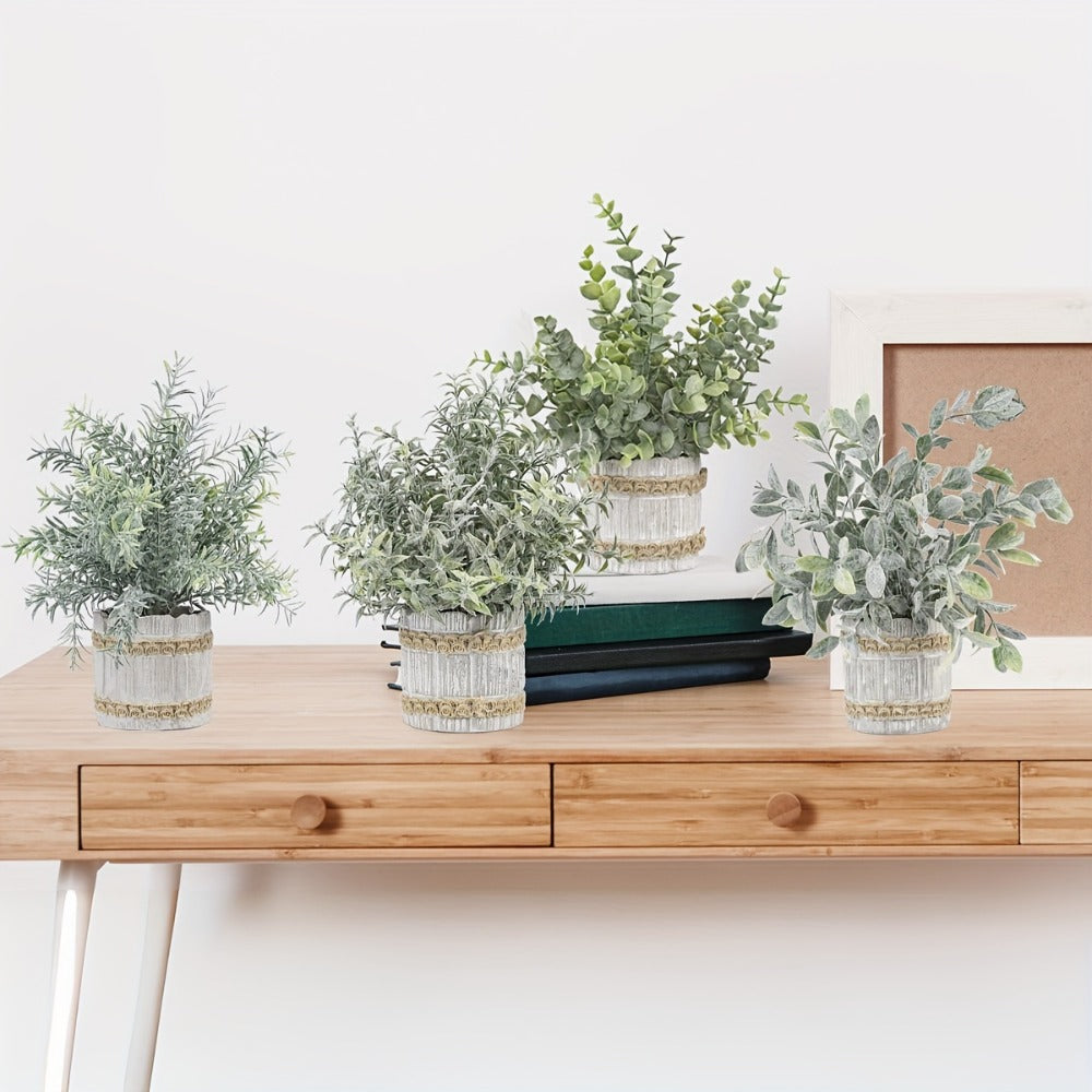 Fake Plants Artificial Plants Indoor 4-Pack Small Potted Greenery in Paper Pulp Pots | Faux Plants for Shelf Desk Home Office Farmhouse Bathroom Decor | Low-Maintenance Artificial  - product image 7