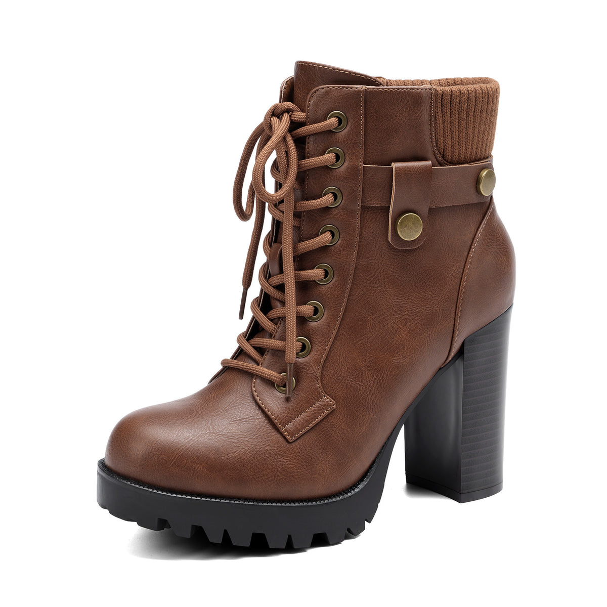Women Short Boots Fall Winter Boots Women's Lace up Combat Ankle Boots High Chunky Heel Fashion Heeled Booties Shoes Black Boots - product image 15