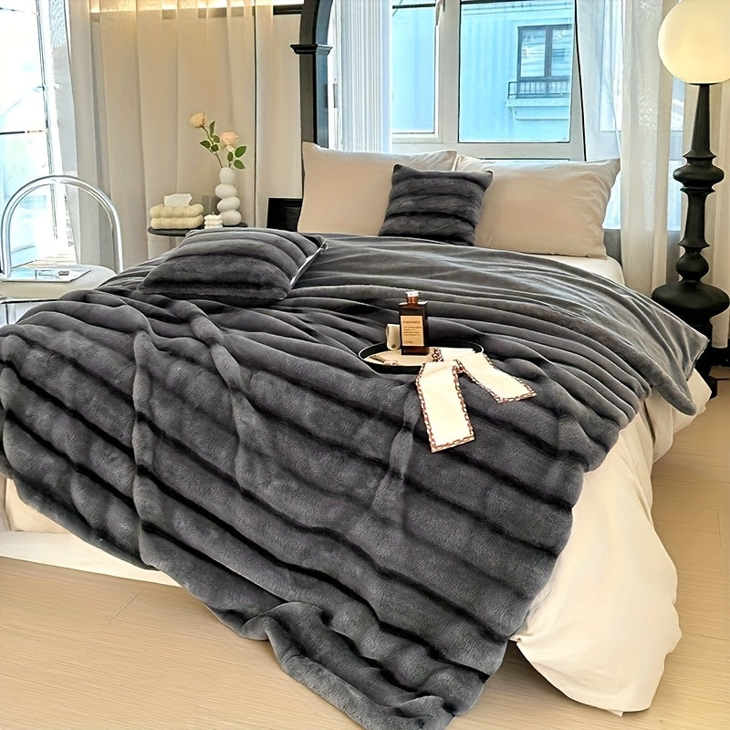 Striped Luxurious Faux Rabbit Fur Throw Blanket Ultra-Soft, Double-sided Blanket, Kids' Blanket, ClassicStripe Pattern, Multi-Color, Travel, Camping, Al - product image 8