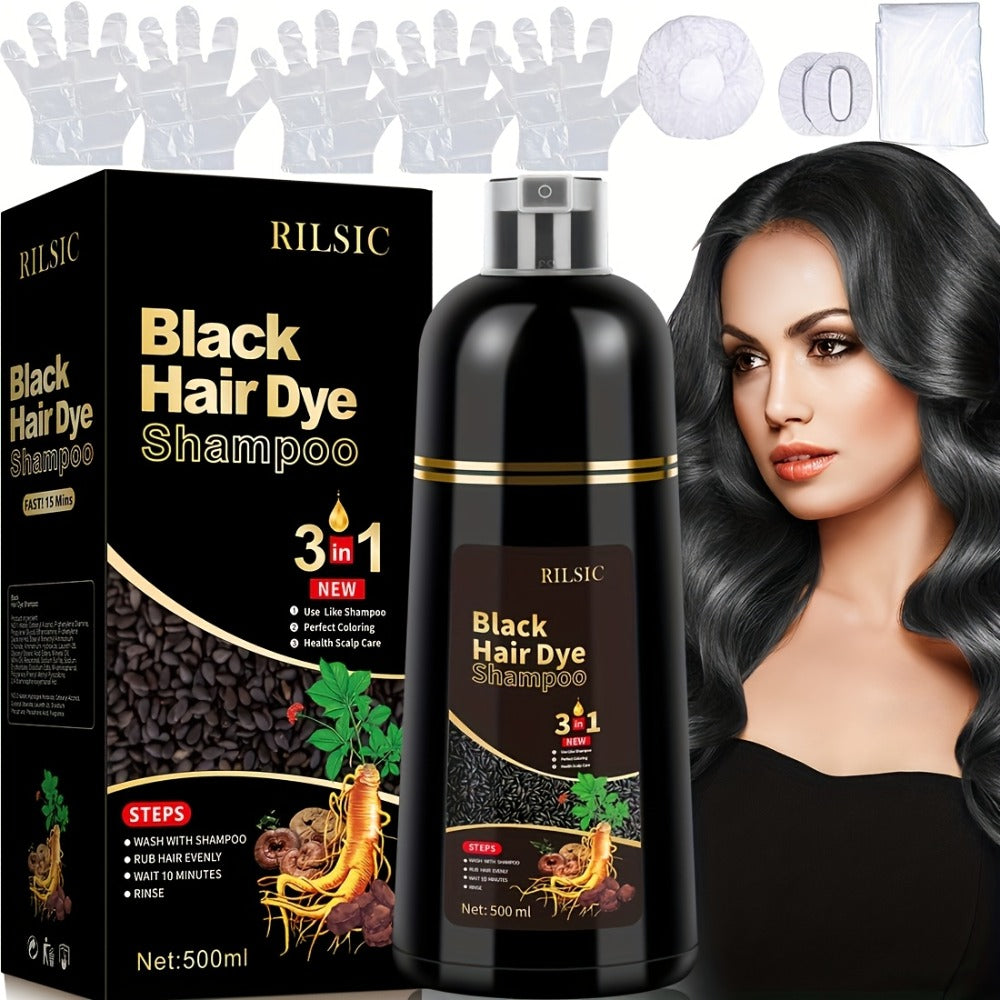 Hair Dye Shampoo 16.91oz (500ml) — 3-in-1 Herbal Formula with Plant Squalane for Instant Gray Coverage, Deep Conditioning & Everyday Cleansing | Fluffy Smooth Finish | Men & Women  - product image 3