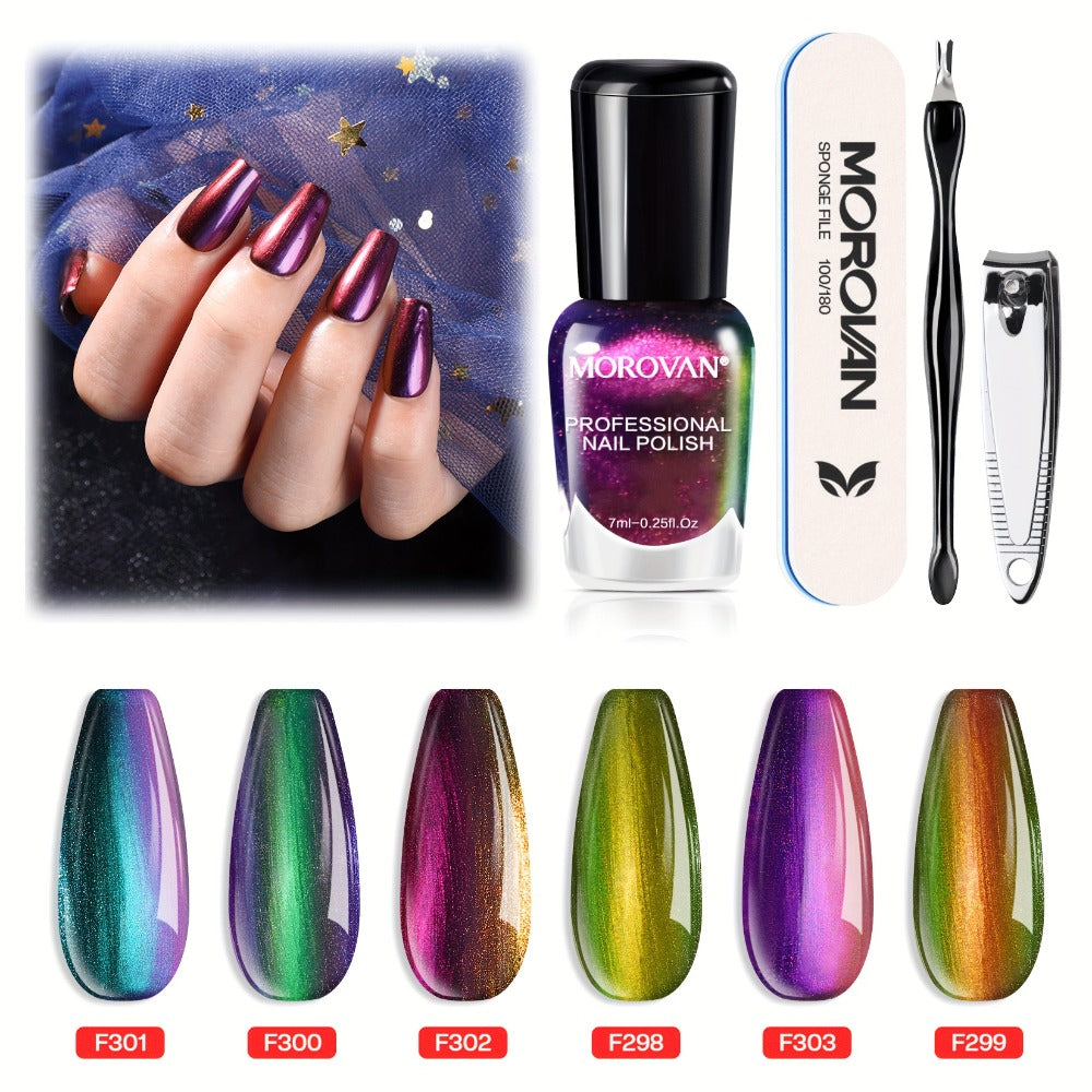 Holographic Nail Polish Set 6pcs Air Dry No UV Lamp – Metallic Glitter Rainbow Shimmer Lacquer 0.25oz, Finger & Toenail Polish Kit, Nail Art Gift Set for Women Girls by Morovan - product image 3
