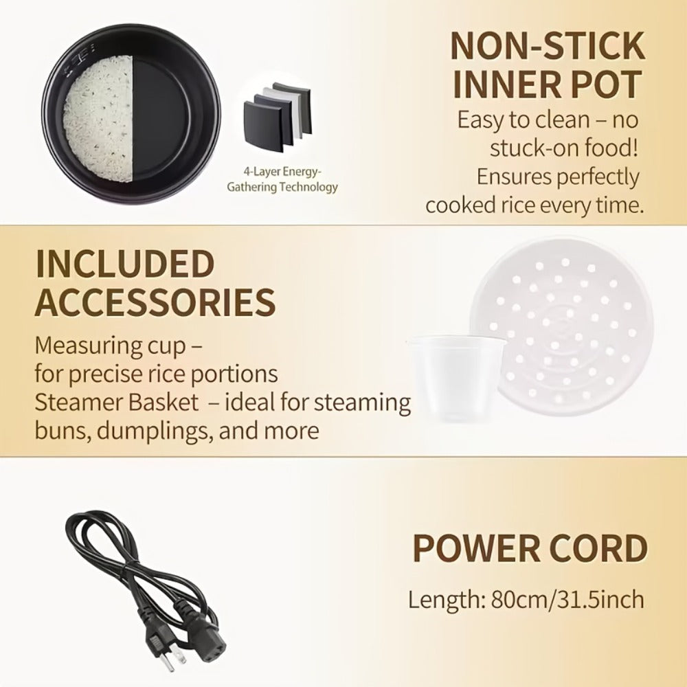 Rice Cooker 2L 4 Cups 10-in-1 Mini Multifunctional Compact Electric Rice Cooker for Rice Soup Stew Oatmeal Cake Steamed Vegetables Perfect for Small Kitchen Dorm Apartment - product image 9