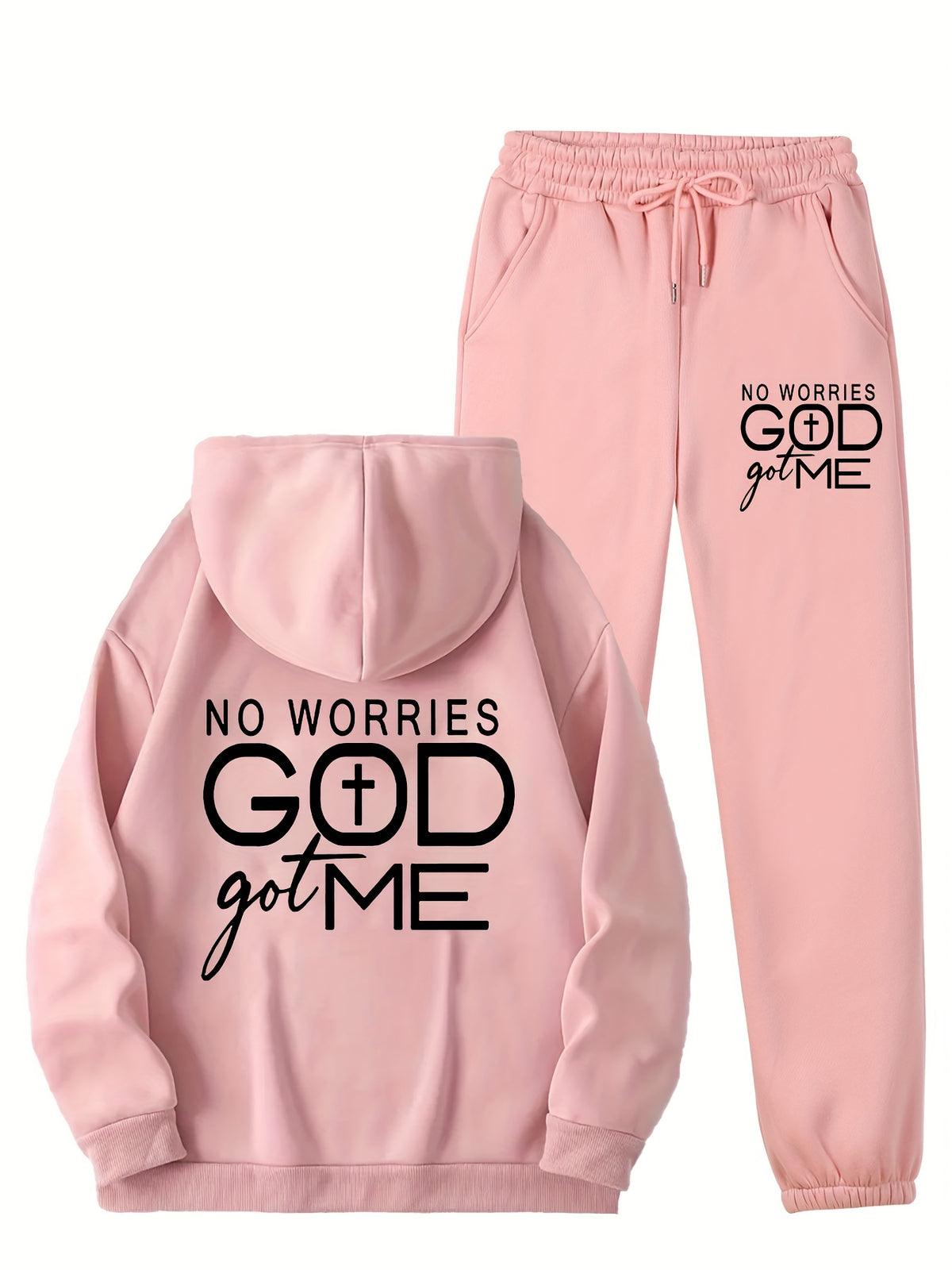 Women's Fleece-Lined Hoodie & Printed Sweatpants Set , Machine Washable, Pocket Detail, Comfortable Warm