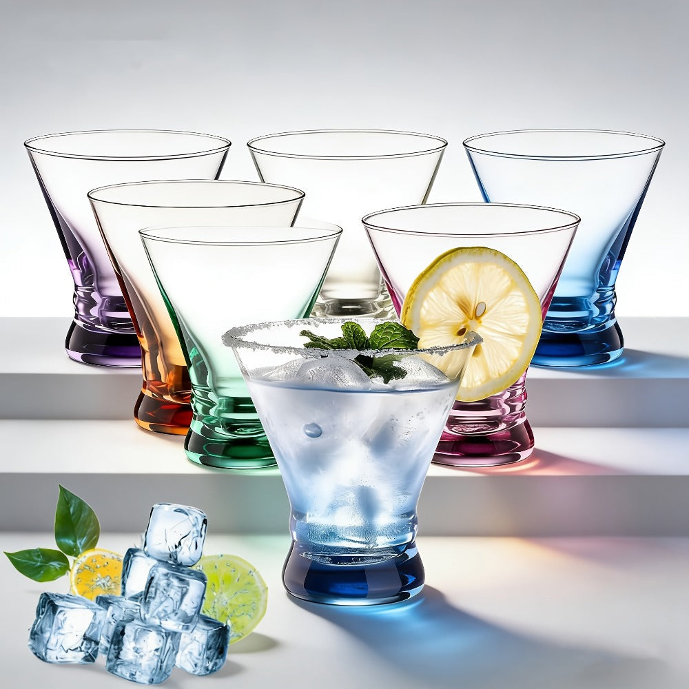 Stemless Martini Glasses Set of 6 – 8oz Colored Cocktail Glasses, Margarita Bar Dessert Glassware with Gradient Color Base, Espresso Martini Manhattan Party Glasses, Gift for Her - product image