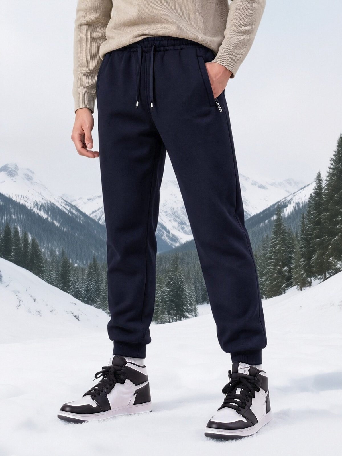 2pcs Set Of Winter Men's Warm and Friendly Soft Casual Pants, Winter Outdoor Travel with Added Casual Pants, Hidden Zipper Pocket Design, Foot Binding, Warm - product image 3