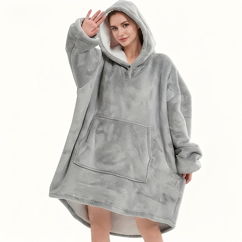 Reversible Hooded Wearable Blanket – Double-Sided Coral Fleece Suede Hoodie with Kangaroo Pocket, Machine Washable, 6 Colors - product image 21