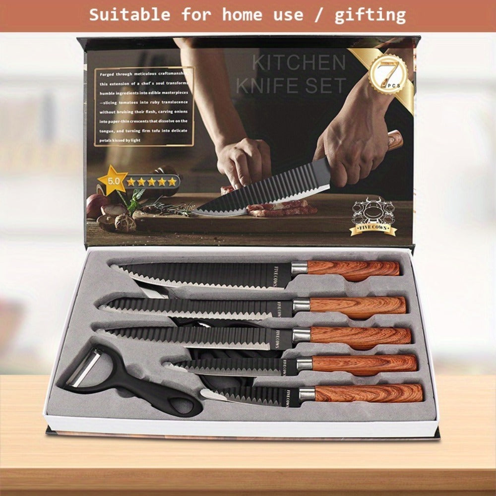 Hand Forged Chef Knife Set with Knife Rack Butcher Knife Bone Cutter Meat Cleaver Vegetable Chopper Kitchen Knife Set for Cooking Camping BBQ Outdoor Hunting Holiday Gift - product image 9