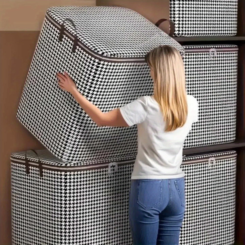 Large Storage Bags Houndstooth Non-Woven Fabric Organizer with Double Zipper & Handles – 160L/180L Dustproof Foldable Storage Box for Bedroom, Closet, Moving, Travel & Dorm, 1pc or - product image 12