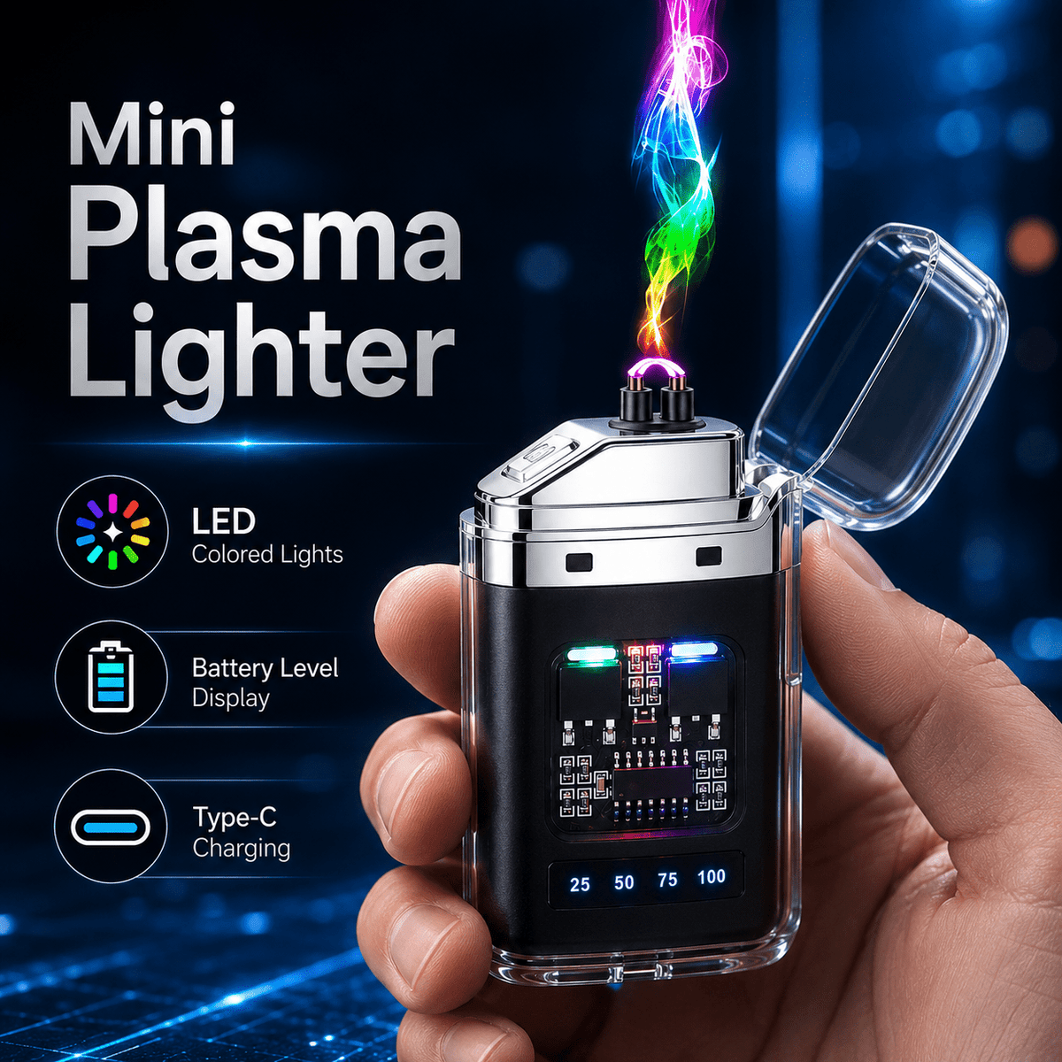 USB-C Rechargeable Plasma Lighter, Windproof Flameless Double Arc Electric Lighter with LED Battery Display, Transparent Portable Lighter for Candles, Camping - product image 13