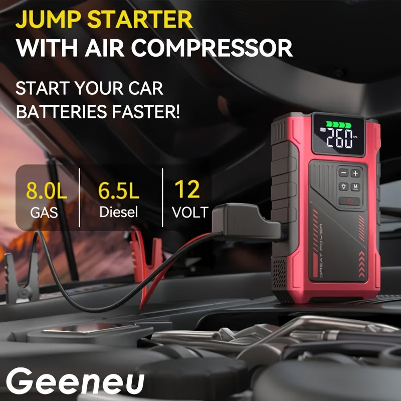 9-in-1 Portable Jump Starter with Air Compressor, 12V Car Battery Jump Starter, Portable Car Battery Charger, Fits 2.11gal Gas/ 1.72gal Diesel Fast Car - product image 4