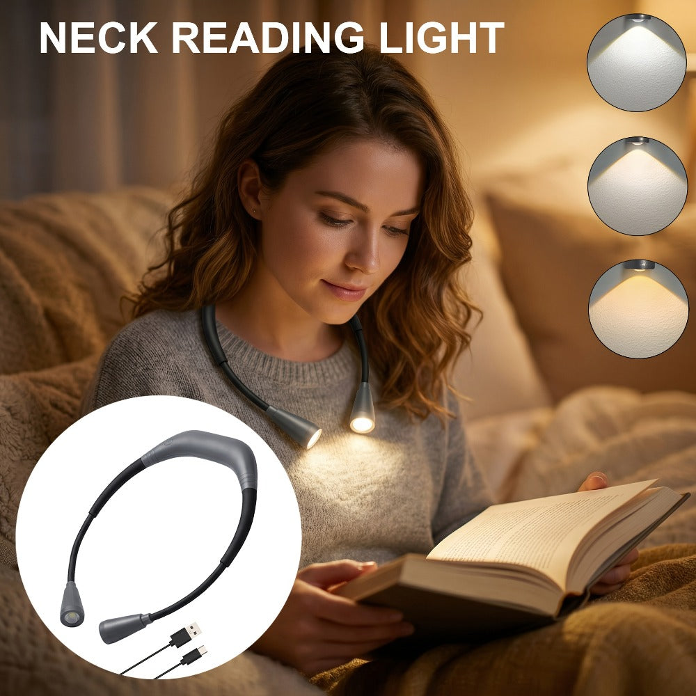 LED Neck Reading Light USB Rechargeable, 3 Color Modes Adjustable Brightness Hands-Free Book Light for Reading in Bed, Knitting, Crafts, Camping & Bedroom, Portable Wearable Neck L - product image