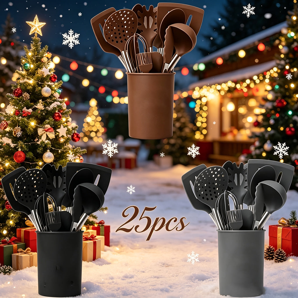 Silicone Kitchen Utensils Set 25pcs Nonstick Cooking Utensils with Stainless Steel Handle Food-Grade Silicone Spatulas Spoons Tongs Complete Kitchen Tool Set - product image