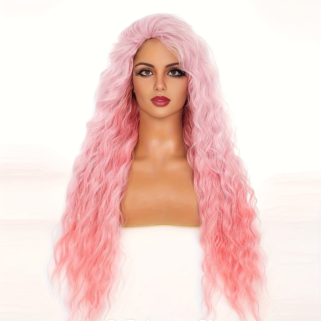 Ombre Dark Root Curly Wig Long Wavy 30 Inch Synthetic Middle Part Ash Blonde Brown Gradient Orange Voluminous Party Halloween Daily Wear Women - product image 15