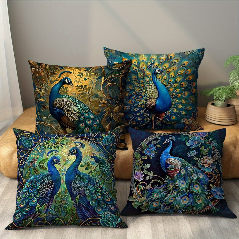 Cushion Covers 18x18 Set of 4 Vintage Peacock Oil Painting Boho Plush Throw Pillow Cases with Zipper Machine Washable for Living Room Bedroom Home Decor - product image 6