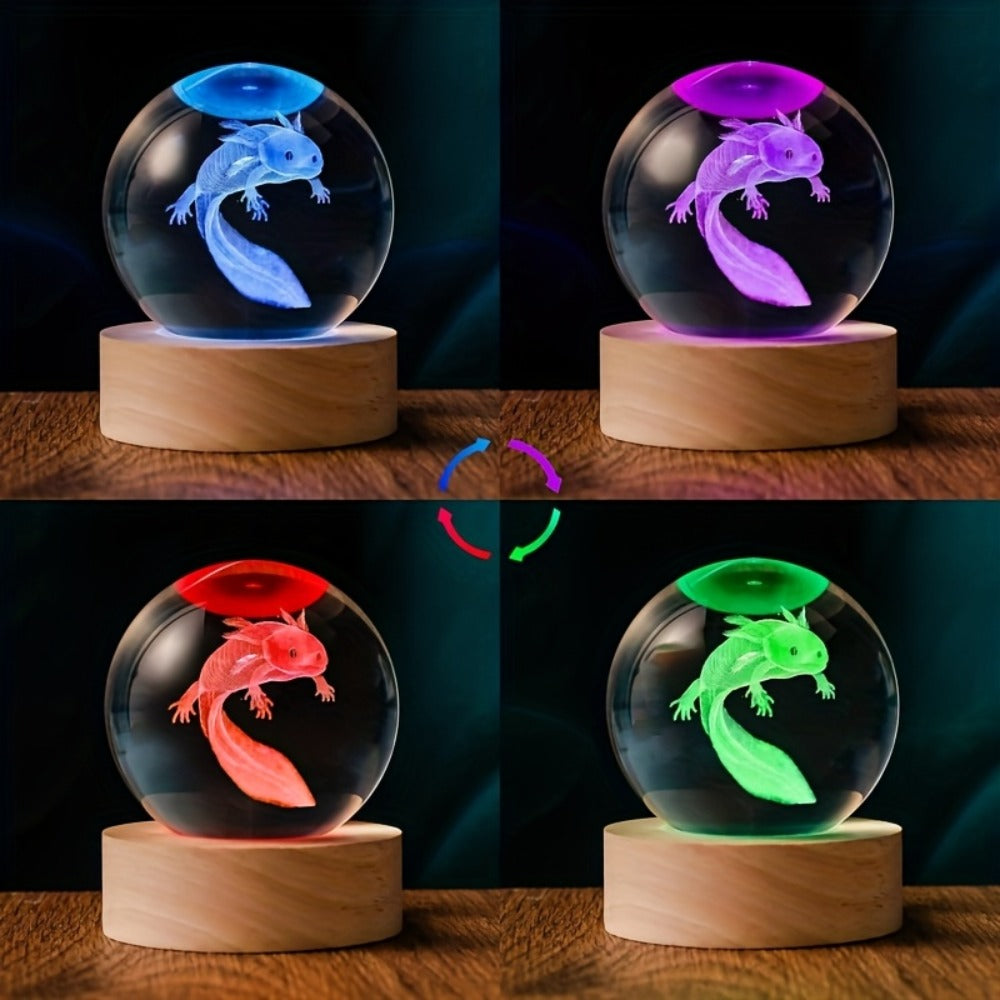 3D Axolotl Crystal Ball Night Light – USB Powered LED Colorful Gradient Glow Orb Atmosphere Lamp with Bamboo Base, Amphibian Figurine Desk Light for Home Decor, Bedroom, Kids Room  - product image 5