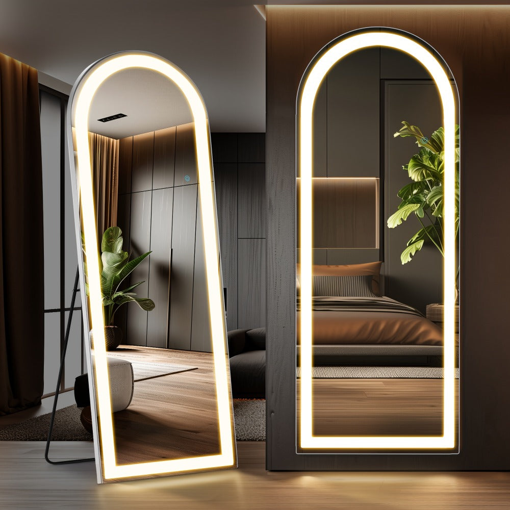 Full Length Mirror with LED Lights & Touch Sensor – 64"x21" Dimmable Smart Floor Mirror, Wall Mount or Freestanding, Slim Modern Frame for Bedroom, Vanity & Dressing Room - product image 2