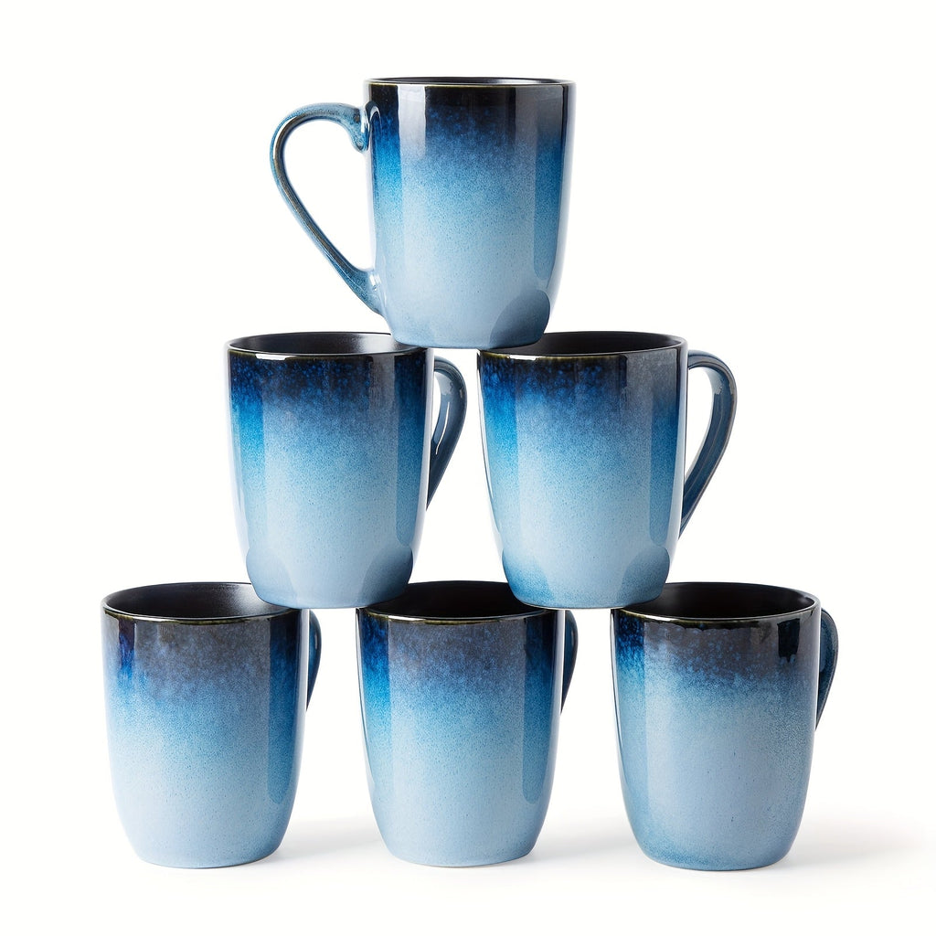 Gradient Blue Ceramic Mugs Set of 6 – 14 Oz Reaction Glaze Coffee Mugs – Durable Stain-Resistant Unique Design – Perfect for Coffee, Tea & Gifting at Weddings, Parties & Holidays - product image 13