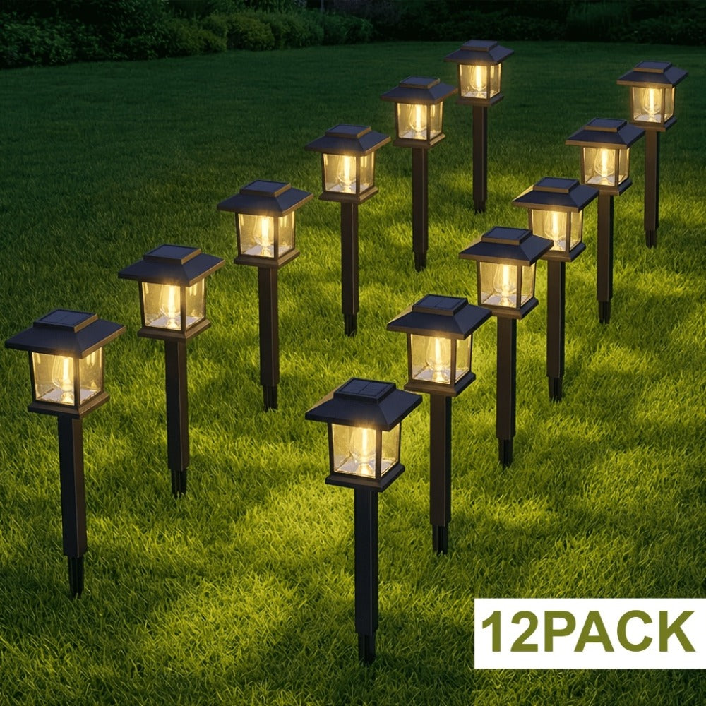 Solar Pathway Lights Outdoor Edison Style LED – Up to 12 Hours Auto On/Off IP44 Waterproof | Warm White Solar Garden Lights for Yard, Driveway & Walkway | Black & Brown Upgraded St - product image 3