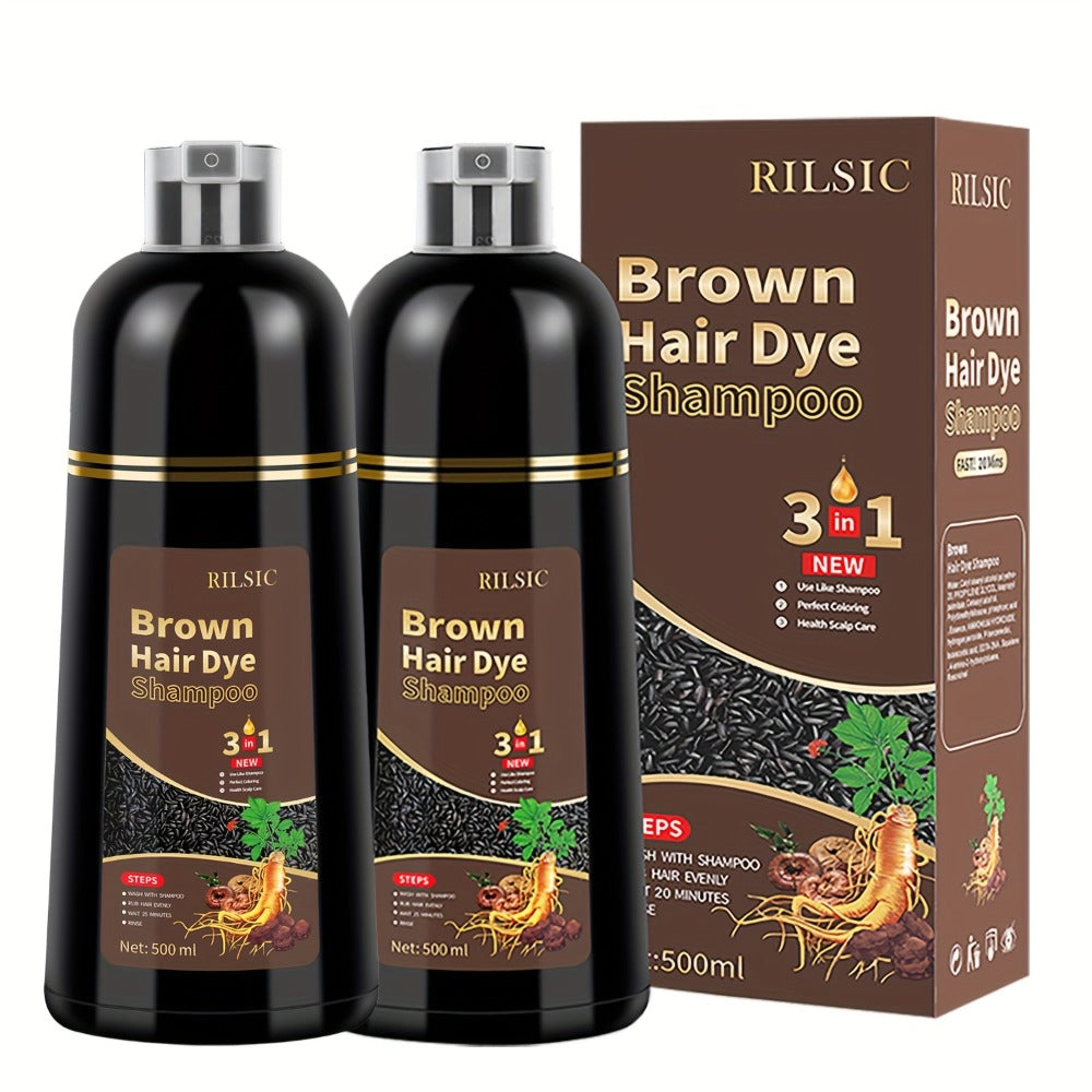Herbal Hair Dye Shampoo 3-in-1 with Plant Squalene 2pcs 16.91oz — Instant Gray Hair Coverage, Natural Color in Minutes, Brown Dark Brown & Black, Unisex Men & Women - product image 3