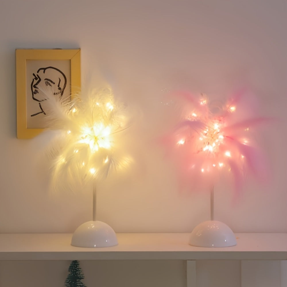 Feather LED Table Lamp – 40-Head Copper Wire Night Light, Romantic Atmosphere Lamp for Bedroom Living Room, Cute Desk Decor Light for Birthday Valentine's Day Gift (White / Pink, 1 - product image 4