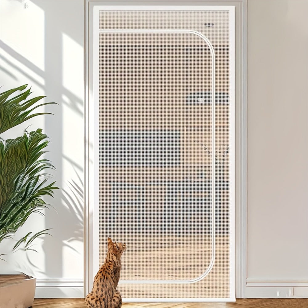 Cat Proof Door Curtain Pet Gate - Double Stitched Durable Scratch-Resistant Screen, Indoor Cat Barrier Door Cover for Doorways, Multiple Sizes, White & Black, Keep Cats In or Out o - product image