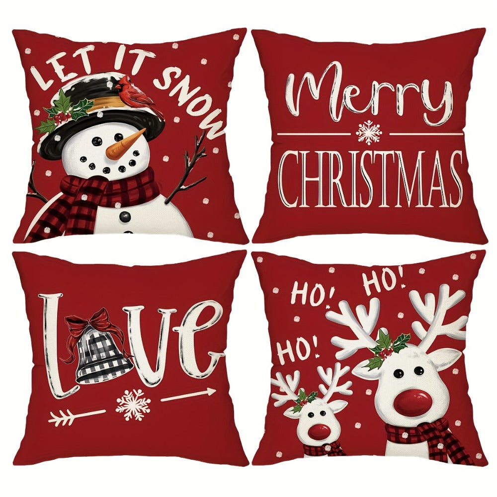 Christmas Throw Pillow Covers 4pcs Set 18x18 | Reindeer Snowman Buffalo Plaid Cushion Covers, Winter Holiday Farmhouse Home Decor, Sofa Couch Porch Patio, No Insert - product image 2