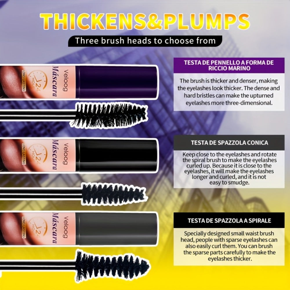 Waterproof Mascara Set 3 Piece — Lengthening Volumizing Curling Lash Mascara with Sea Urchin Spiral Conical Brush Heads, Long-Lasting Smudge-Proof Sweatproof Eye Makeup for Women - product image 5