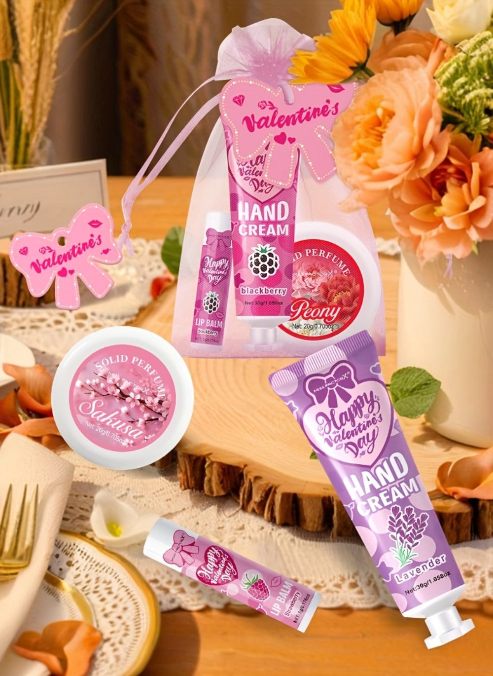 20pcs Beauty Gift Set Lip Balm Hand Cream Solid Perfume Pink Gift Bag Glossy Finish All Skin Types Holiday Party Mother's Day Wedding Bridesmaid Favors - product image 16
