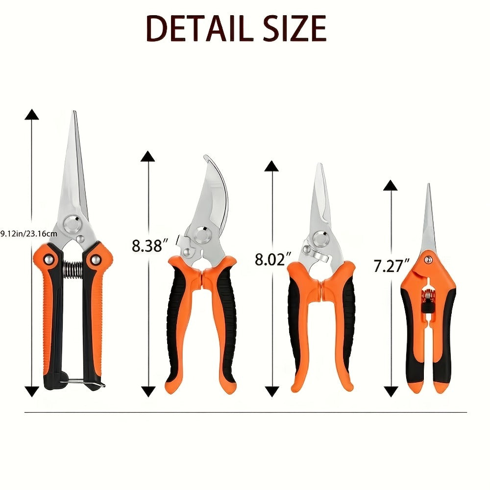 Gardening Pruning Tool Set 8 Piece Stainless Steel | Pruning Shears Scissors Pliers Ergonomic Handle with Wiping Cloth | Lawn Tree Garden Care Kit Orange Yellow Green - product image 3