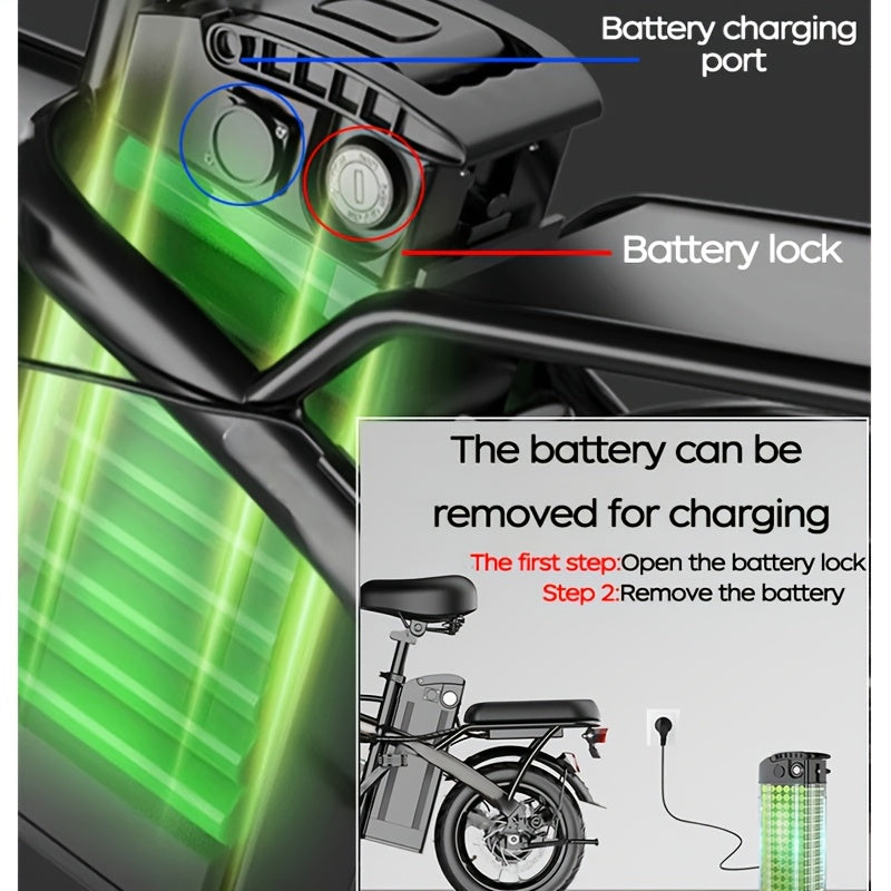 14 Inch Foldable Electric Bicycle, 330 Pound Load-bearing Capacity, Max Speed Of 19MPH, 48V Lithium Battery, Range Of Approximately 18-28 Miles, Portable - product image 10