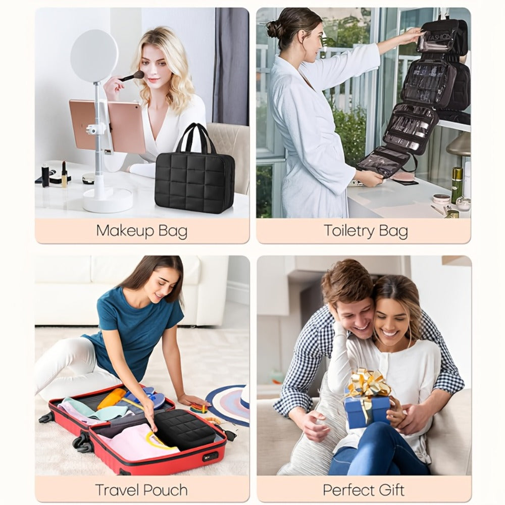 Hanging Travel Toiletry Bag Large Capacity for Full-Size Products Waterproof Cosmetic Organizer with Hook — Bathroom Makeup Travel Bag for Women Pink Beige Black - product image 10