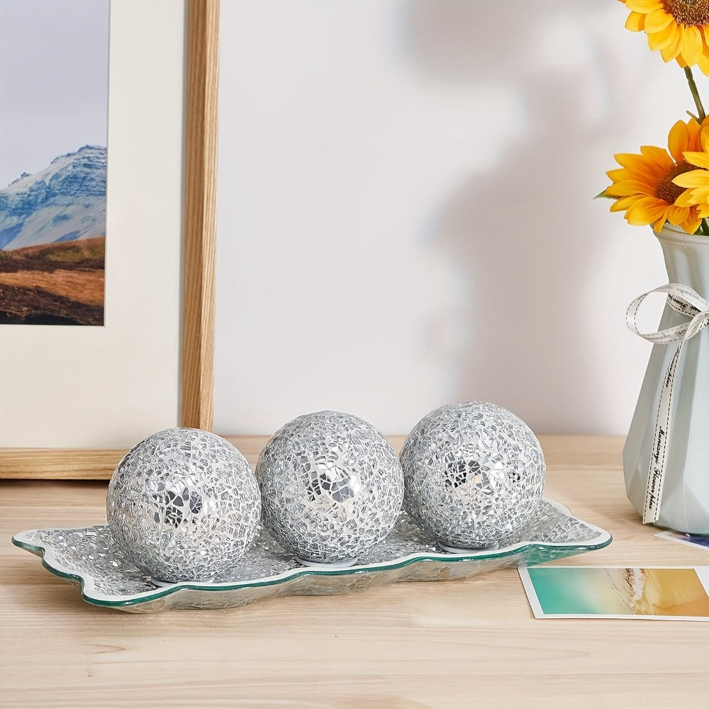 Decorative Glass Balls for Bowls 3 Inch Set of 3 with Glass Tray, Bowl Fillers Centerpiece Table Decorations for Home Decor Living Room Dining Coffee Table, Silver Black Gold Green - product image 13
