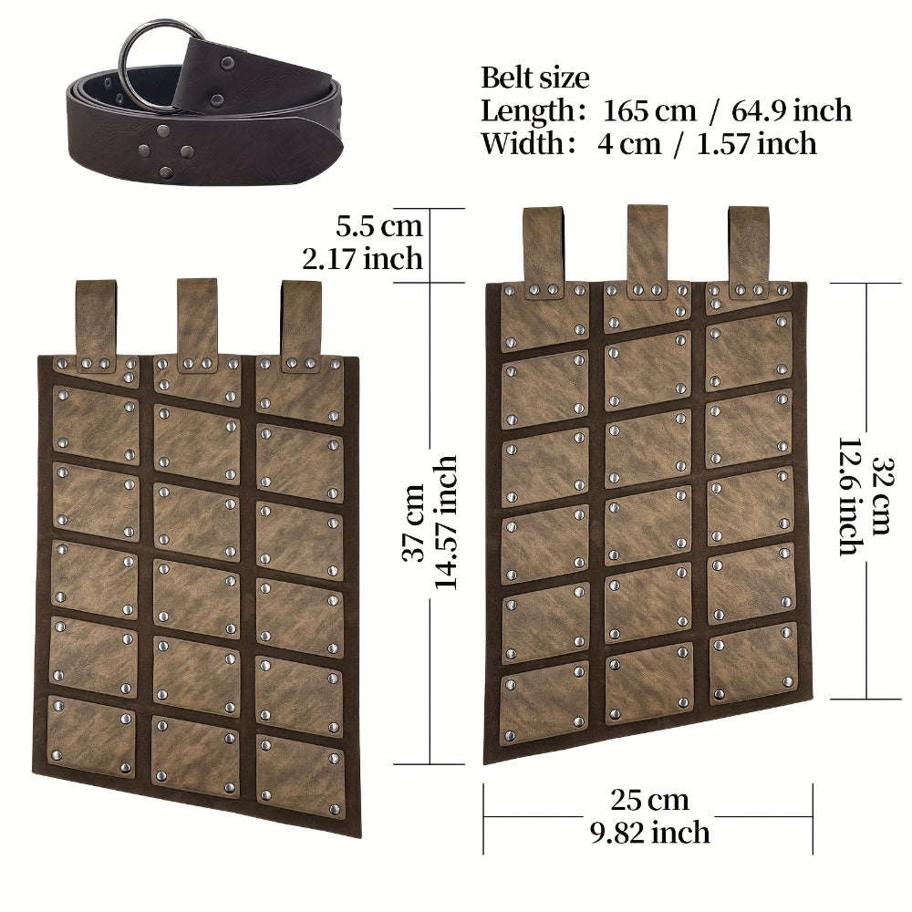 Embossed PU Faux Leather Waist Armor, Nordic Medieval Warrior Costume for Halloween LARP Cosplay Renaissance Fair, Dark Brown & Black – Viking Skirt Armor with - product image 2